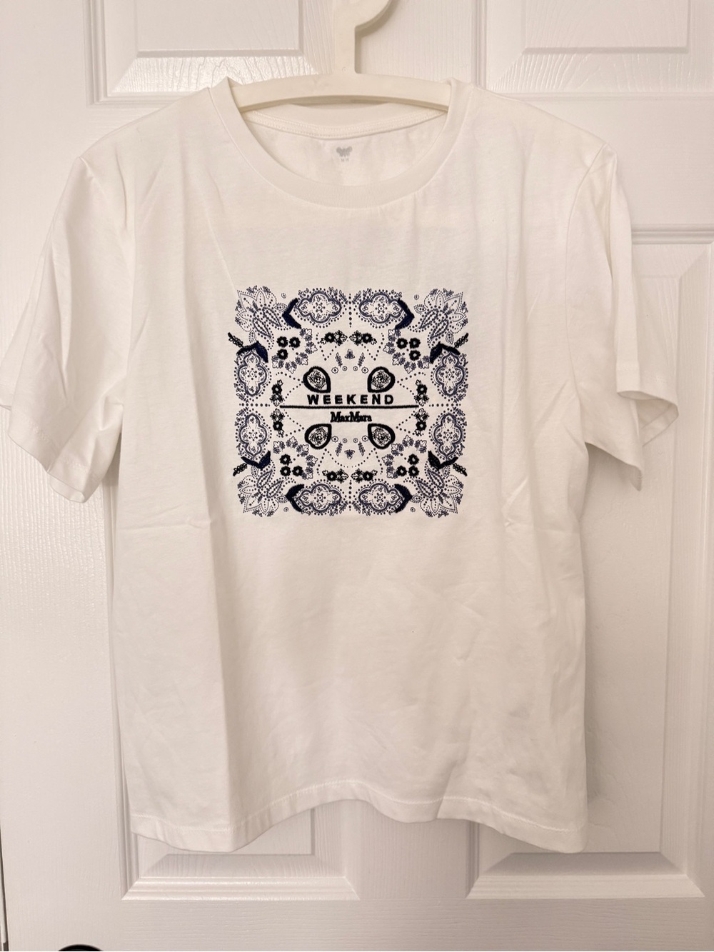 MaxMara Weekend Short-Sleeve Tee with Navy Bandana Graphic
